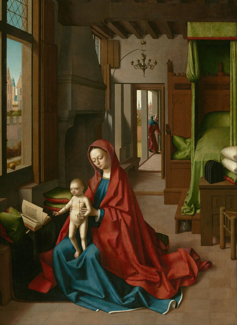 Madonna med barn i ett inomhusmiljö - Petrus Christus