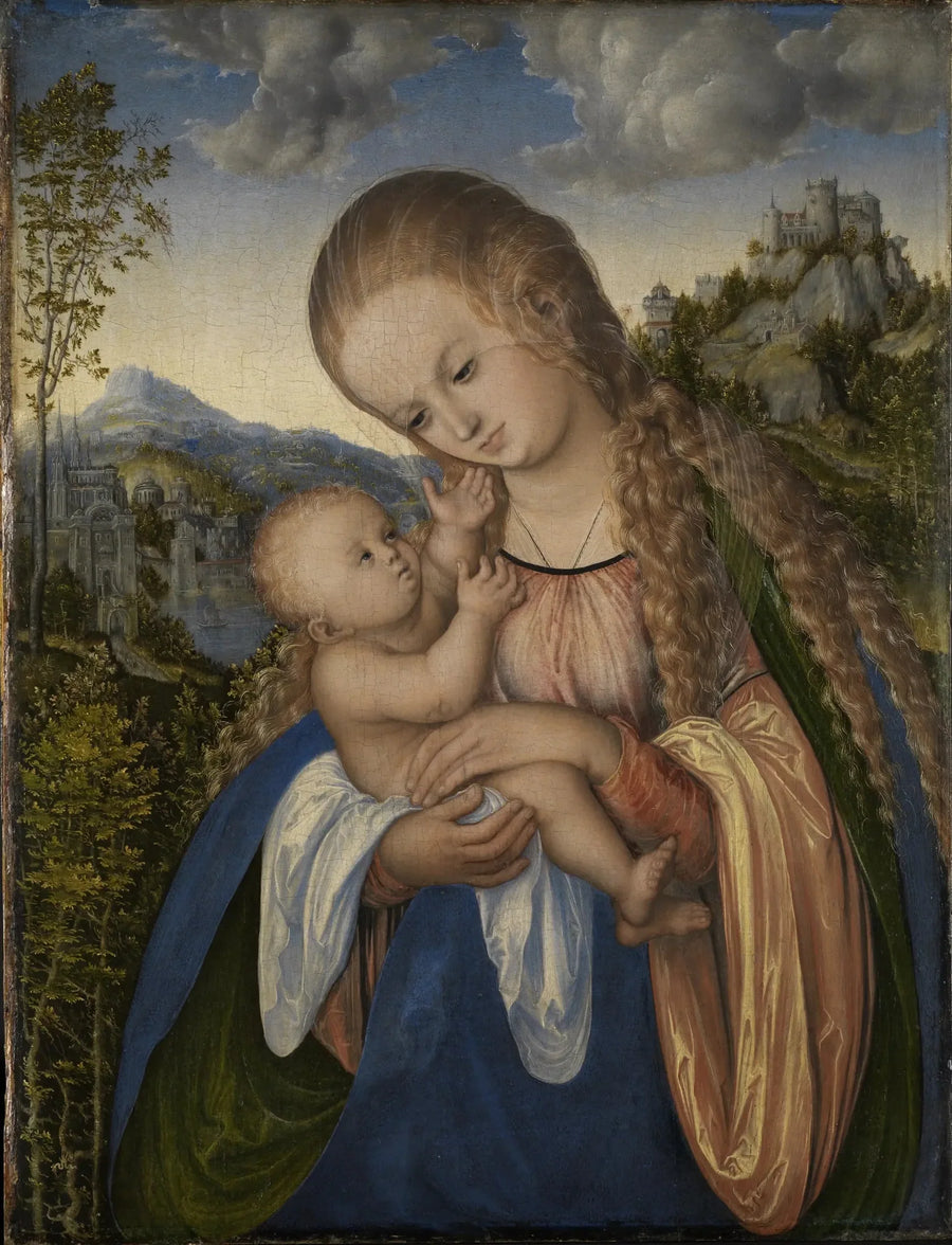Madonna med barn i ett frodigt landskap - Lucas Cranach den äldre