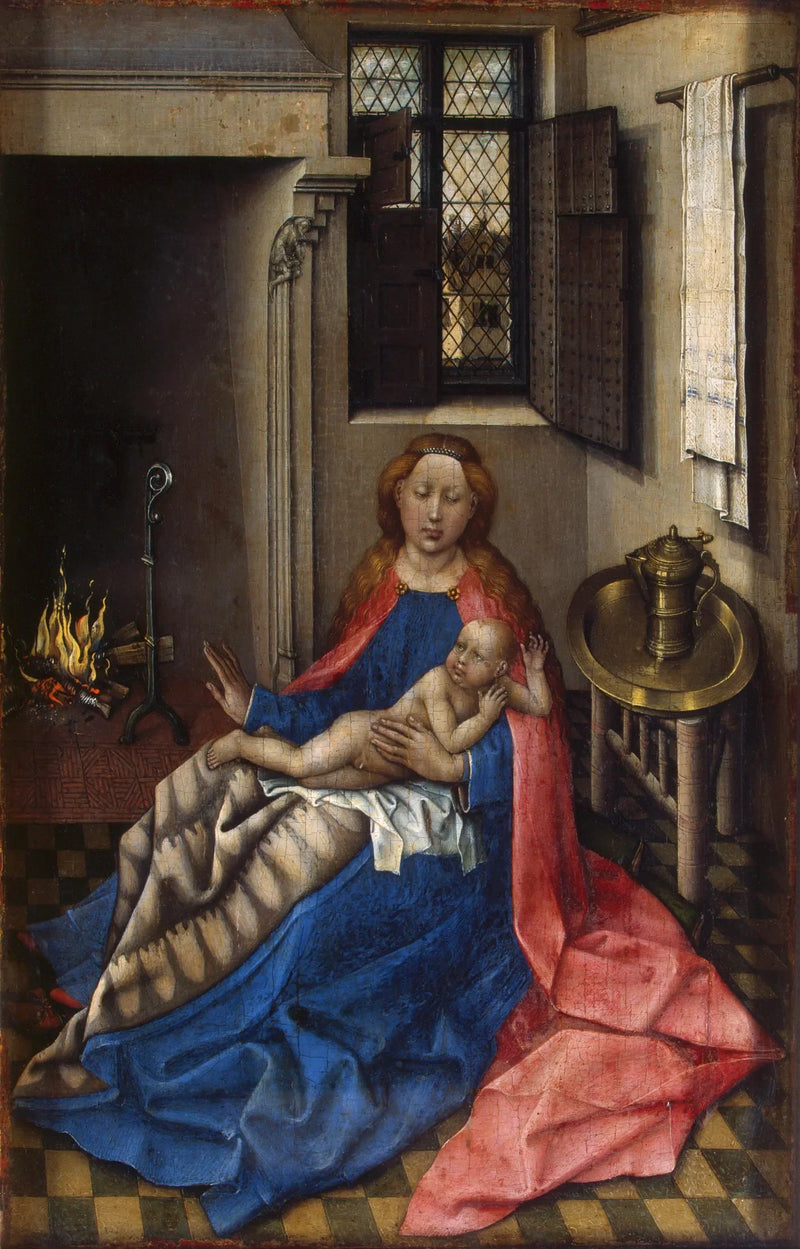 Madonna med barnet framför eldstaden - Robert Campin