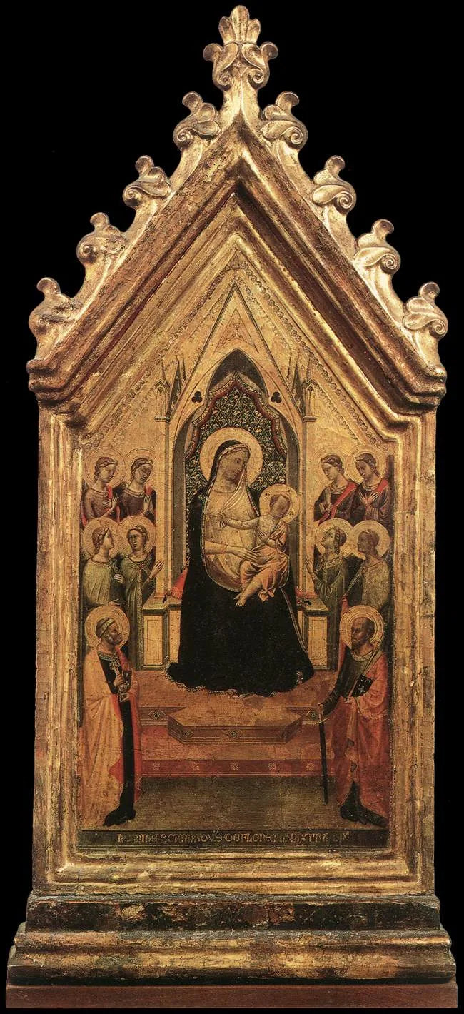 Madonna med barnet i majestät omgiven av änglar och helgon - Bernardo Daddi