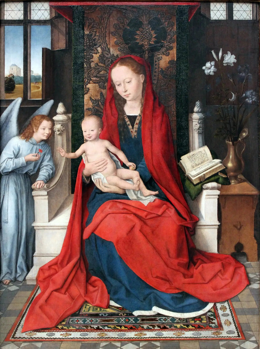 Madonna med barn på tron med en ängel - Hans Memling