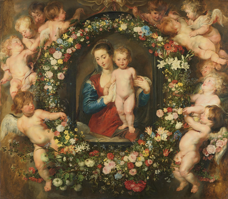 Vierge à l'Enfant entourée d'une guirlande de fleurs. - Jan Brueghel l'Ancien