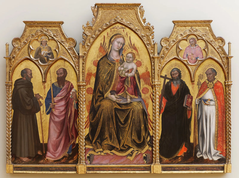 Madonna med barnet mellan helgonen Gérard, Paul, André och Nicolas - Taddeo di Bartolo