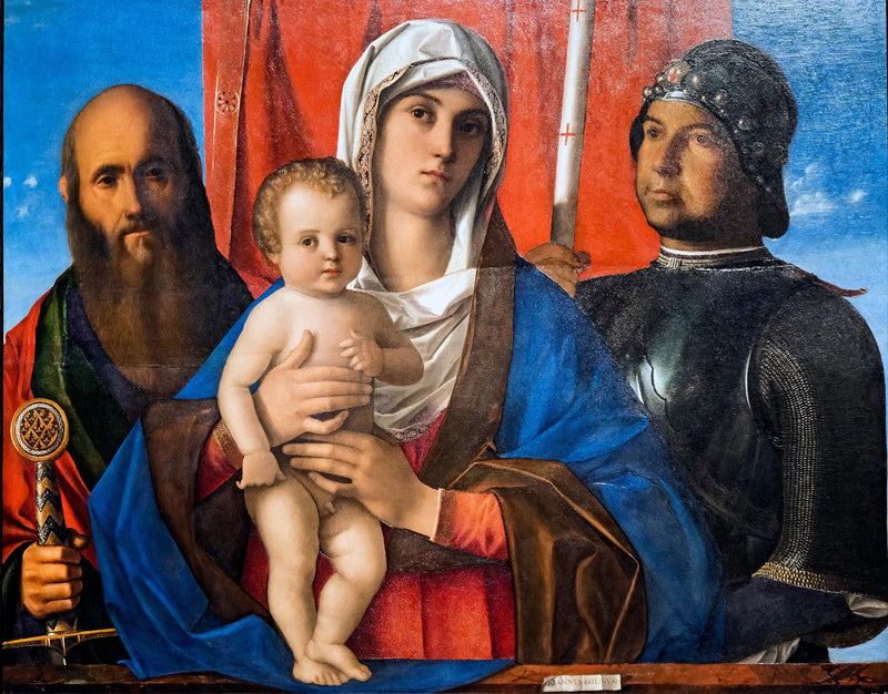 Madonna med barnet mellan Paul och helige Georg - Giovanni Bellini