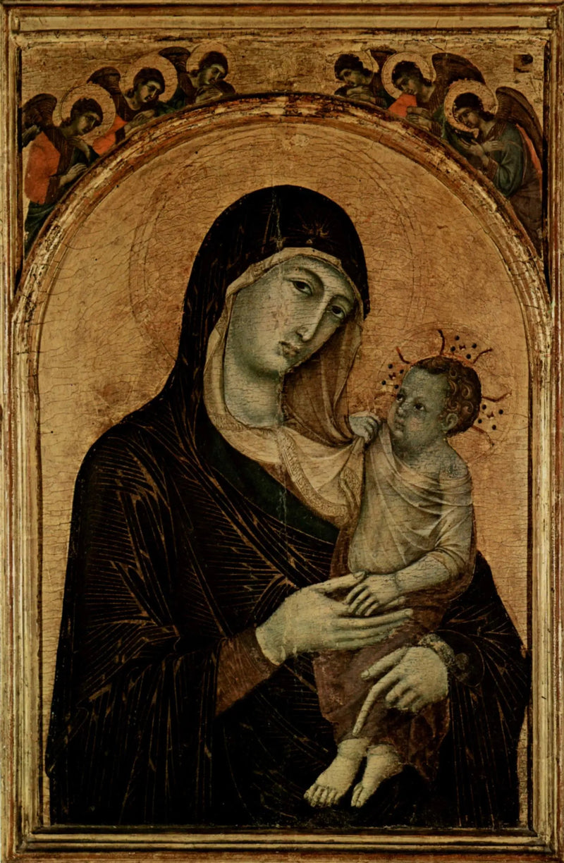 Jungfru med barnet och sex änglar - Duccio di Buoninsegna
