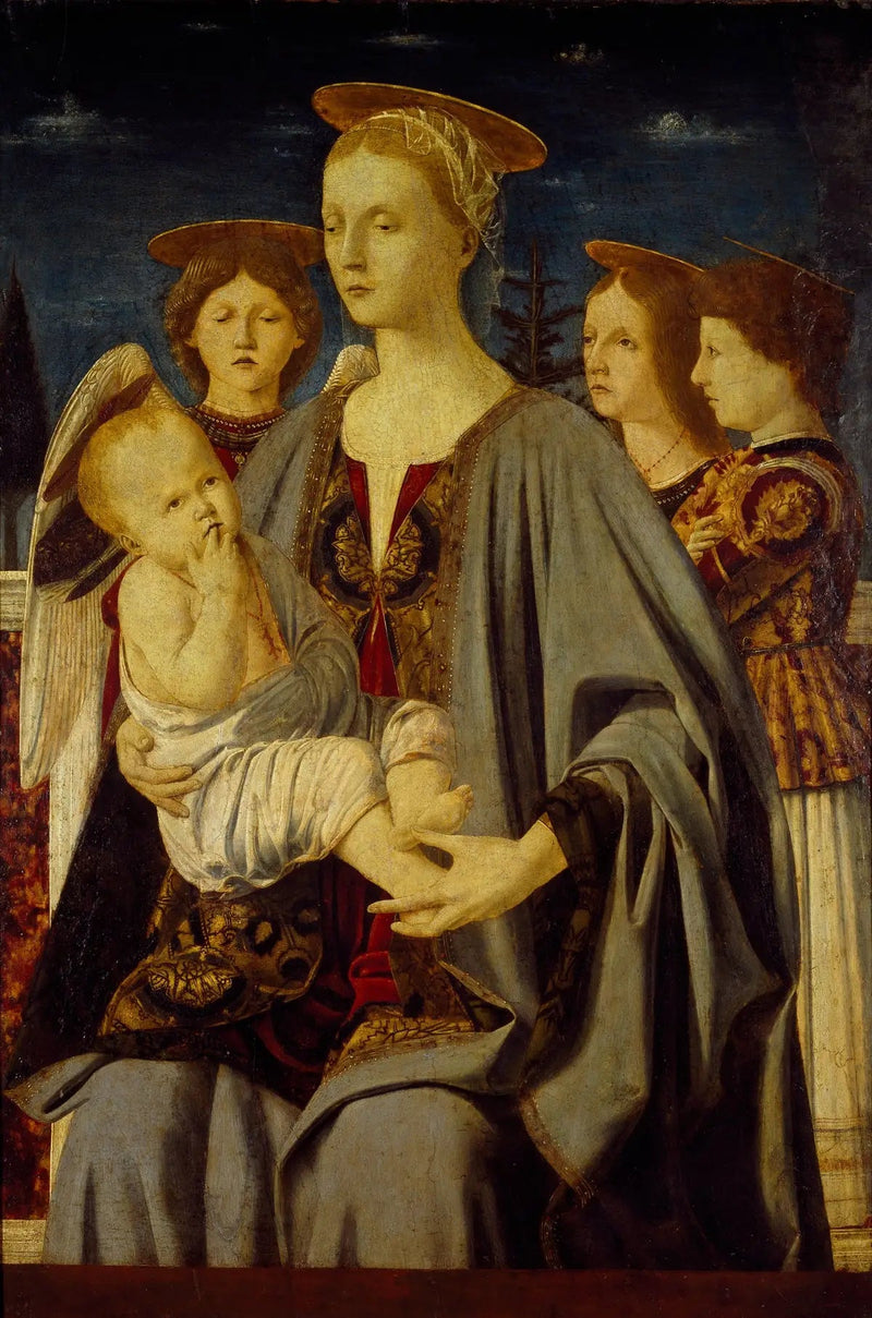 Jungfru med barnet och tre änglar - Piero della Francesca