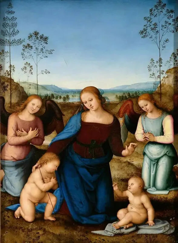 Madonna med barnet, Johannes och två änglar - Pietro Perugino