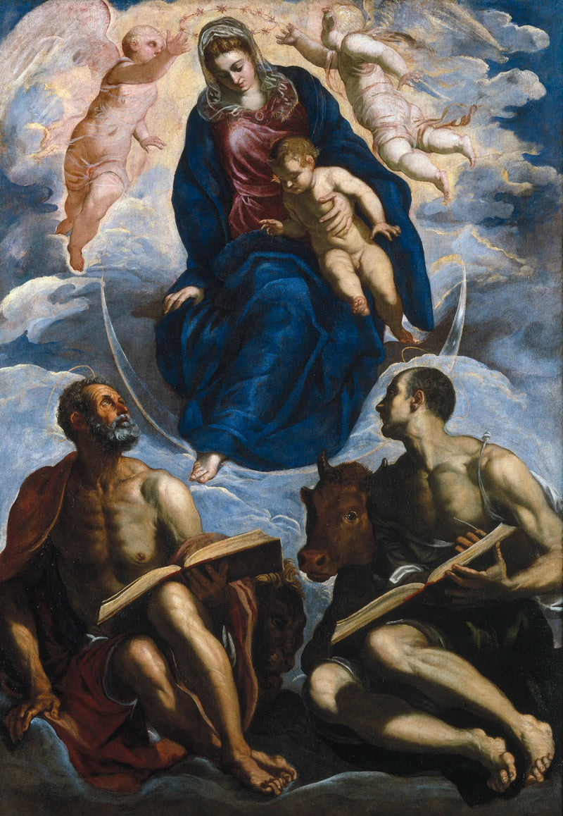 Jungfru med barnet, Sankt Markus och Sankt Lukas - Jacopo Tintoretto