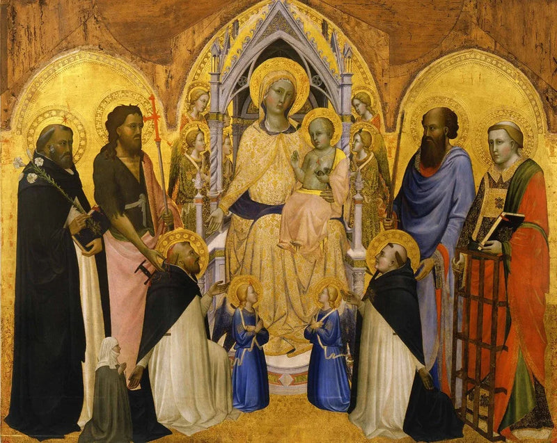 Madonna med barn sittande på tron med helgon - Agnolo Gaddi