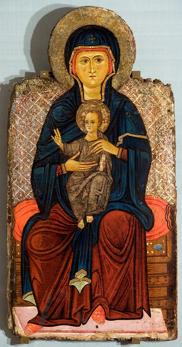 Madonna med barnet på tron - Master of the Bigallo Crucifix