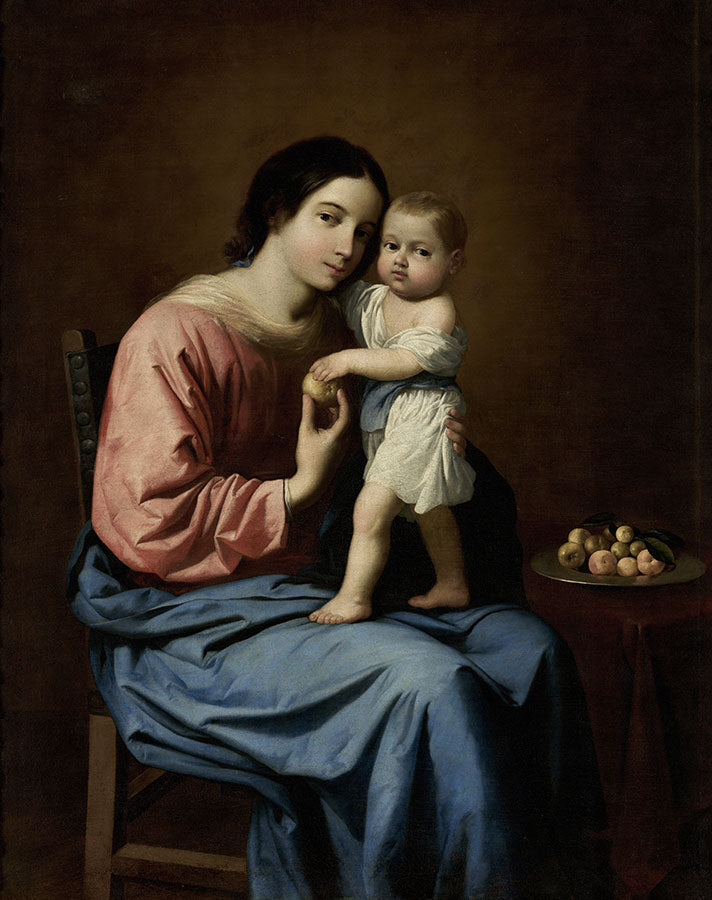 Jungfru med barnet med en fruktskål - Francisco de Zurbarán