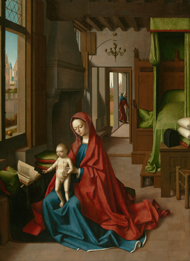 Madonna med barn i ett inomhusmiljö - Petrus Christus