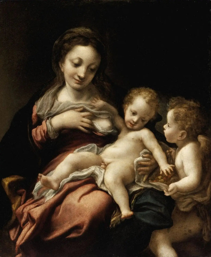 Madonnan med barnet och en ängel - Antonio da Correggio