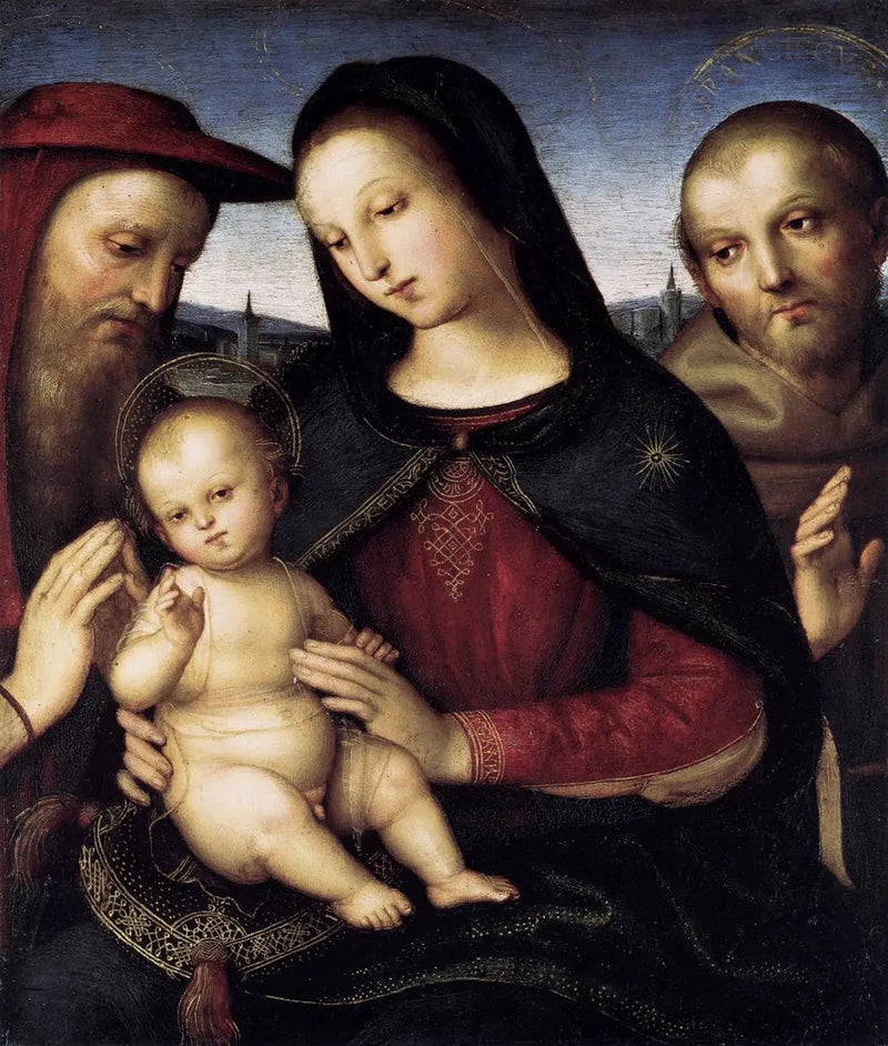 Jungfrun och barnet med helgonen Hieronymus och Franciskus - Raphael Sanzio