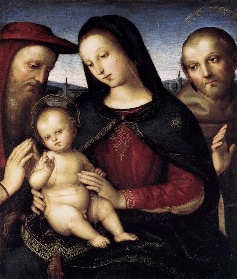 Jungfrun och barnet med helgonen Hieronymus och Franciskus - Raphael Sanzio