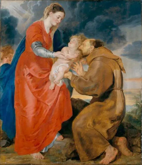 Jungfru som visar Jesusbarnet för heliga Franciskus av Assisi - Peter Paul Rubens