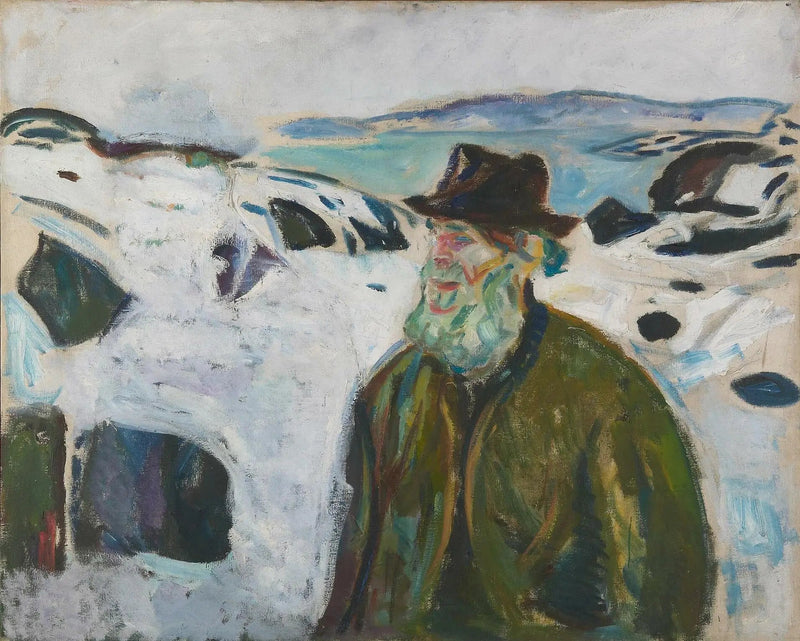Gamla Fiskaren på en snöklädd kust - Edvard Munch