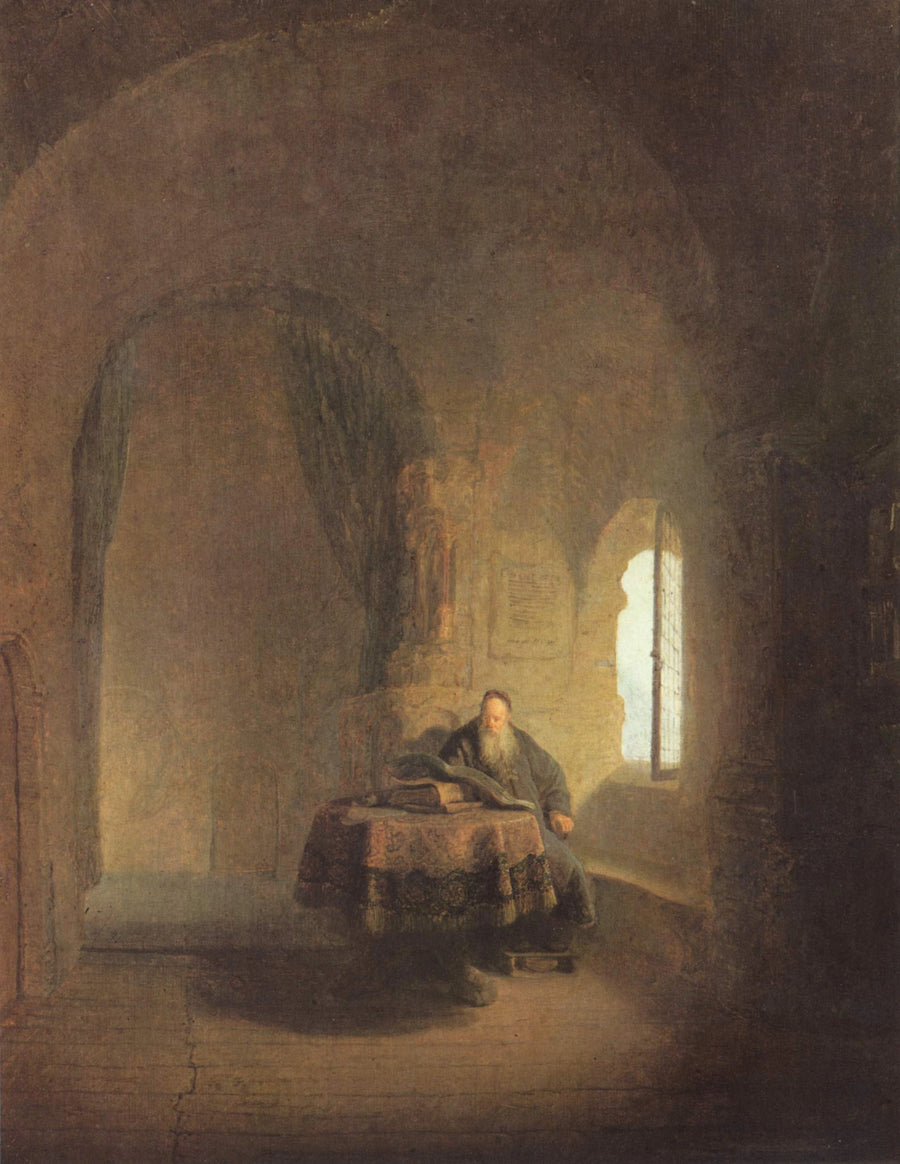 Gamla lärde i ett valvigt rum - Rembrandt