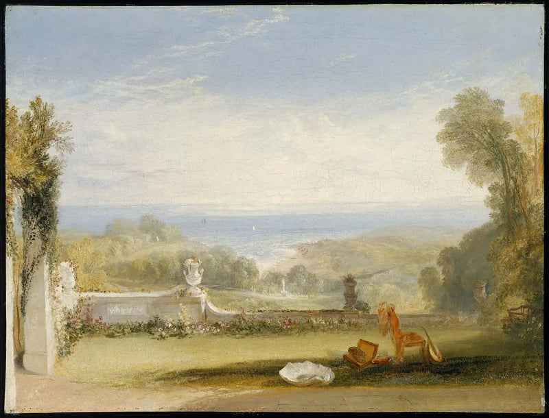 Utsikt från terrassen av en villa i Niton, Isle of Wight, från skisser av en dam - J. M. W. Turner