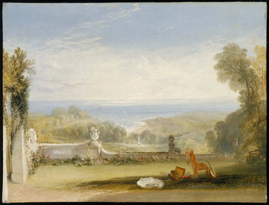 Utsikt från terrassen av en villa i Niton, Isle of Wight, från skisser av en dam - J. M. W. Turner