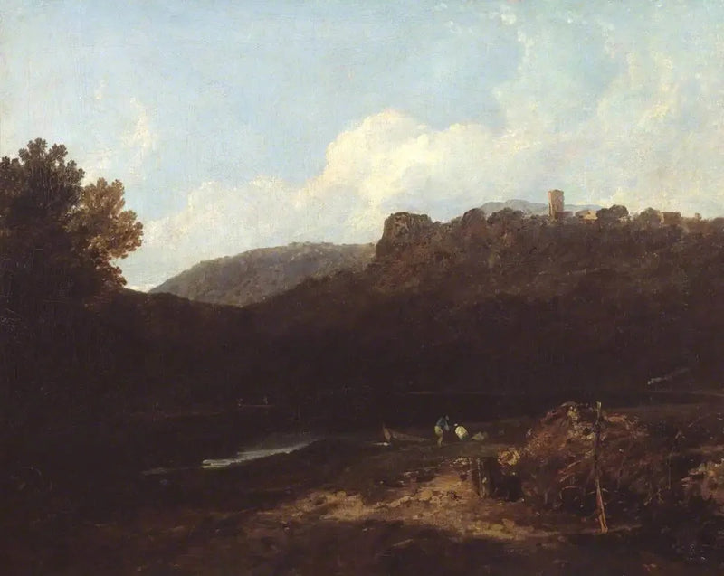 Utsikt i Wales: Bergscen med by och slott - Kväll - J. M. W. Turner