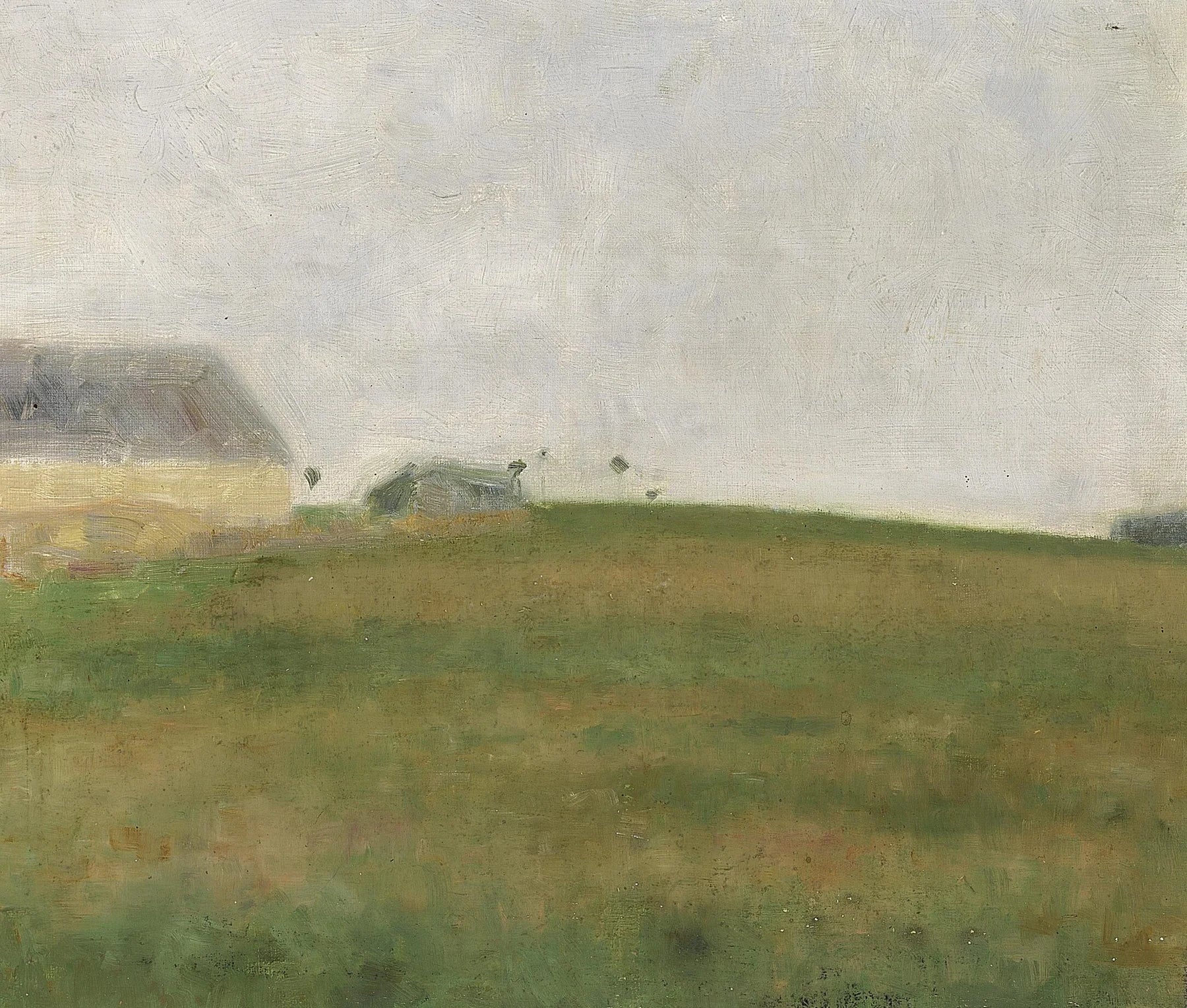 Bâtiment de ferme devant un champ d’avoine, peinture de Vilhelm Hammershøi