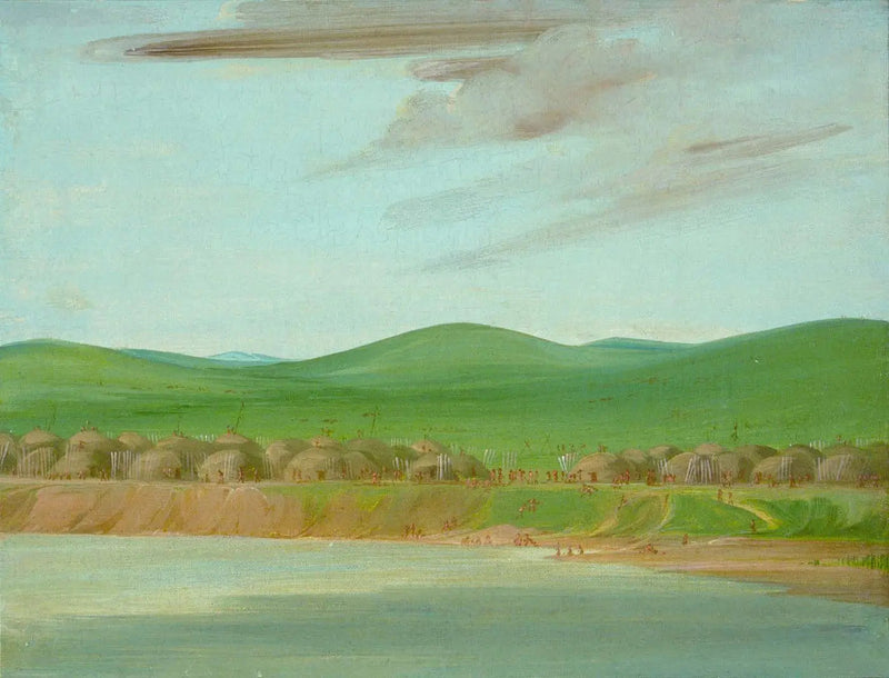 Arikara-by med jordtäckt lodger, 2 600 km ovanför Saint-Louis - George Catlin