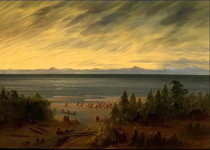 Village de Nayas au coucher du soleil - George Catlin image 1 reproduction d’œuvre d’art à l’huile