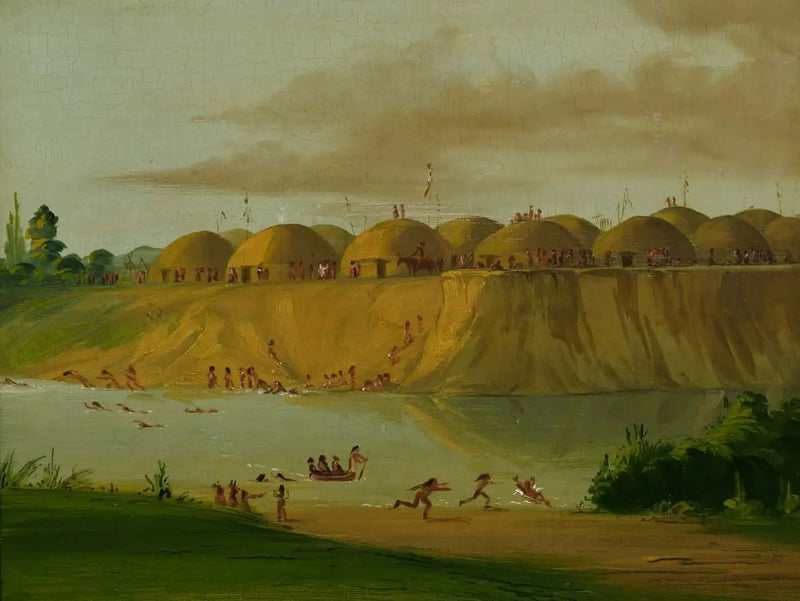 Village Hidatsa, jordtäckt hydda, vid Knife-floden, 1810 mil ovanför Saint-Louis - George Catlin