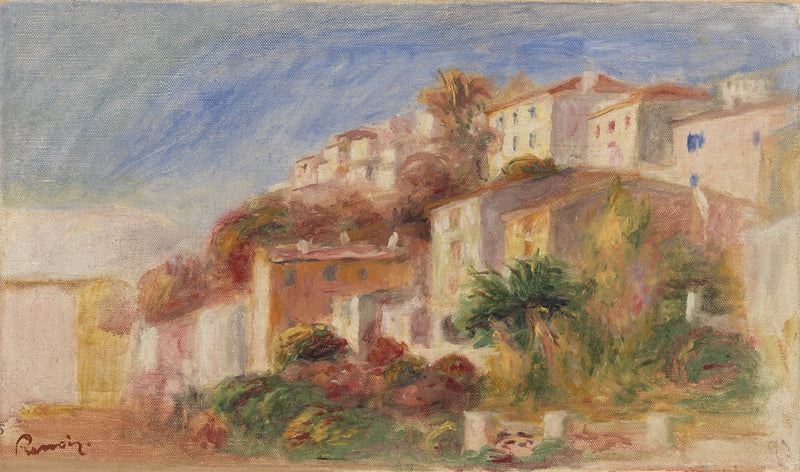 Utsikt från trädgården vid posten, Cagnes (By sett från trädgården vid posten, Cagnes) - Pierre-Auguste Renoir