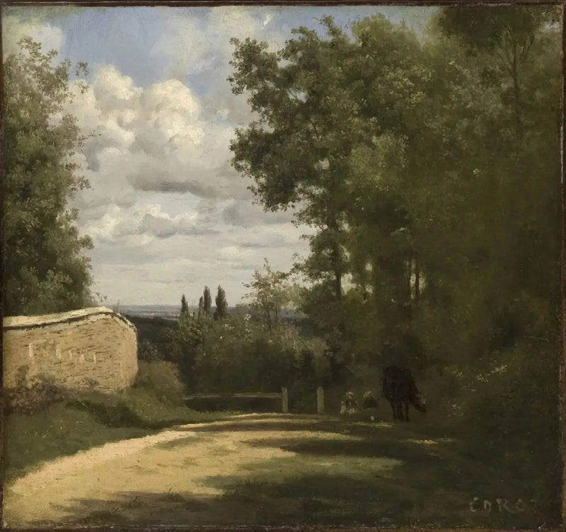 Ville d'Avray, väg kantad av en mur som leder till dammarna - Jean-Baptiste Camille Corot