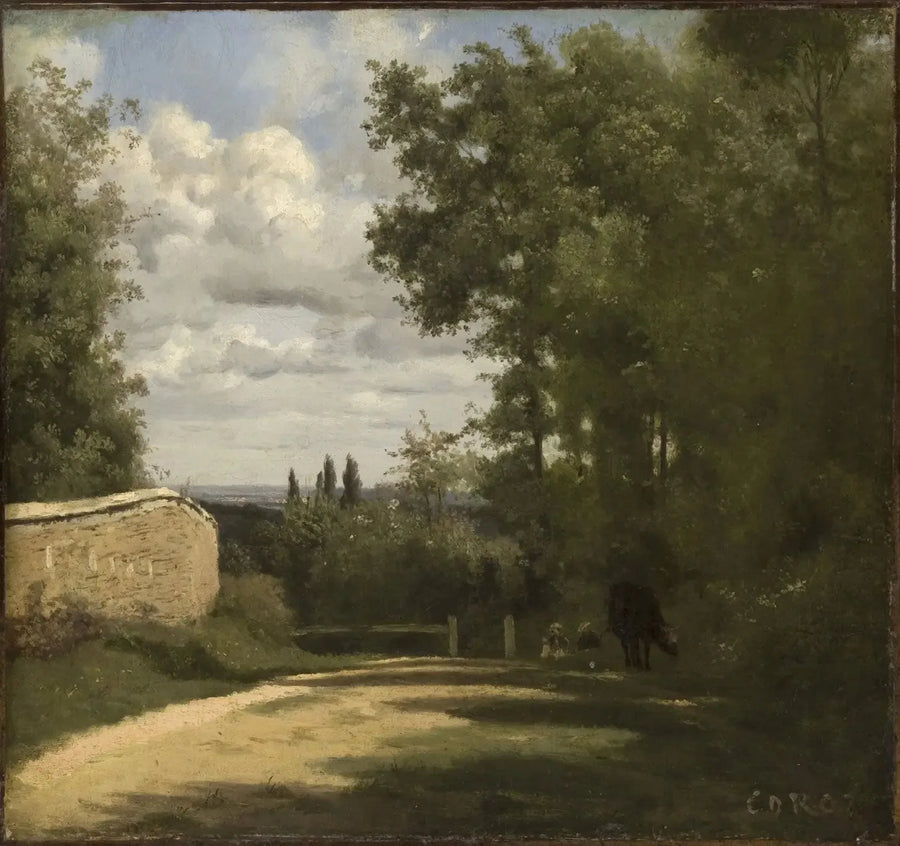 Ville d'Avray, väg kantad av en mur som leder till dammarna - Jean-Baptiste Camille Corot