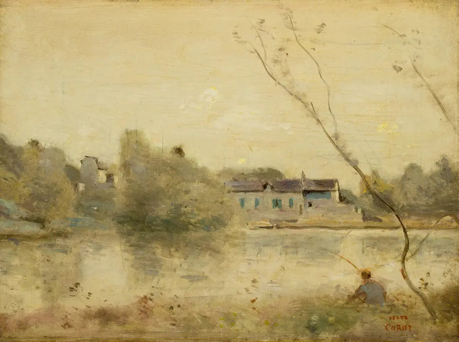 Ville-d'Avray. Sjön, små lutande träd i förgrunden - Jean-Baptiste Camille Corot