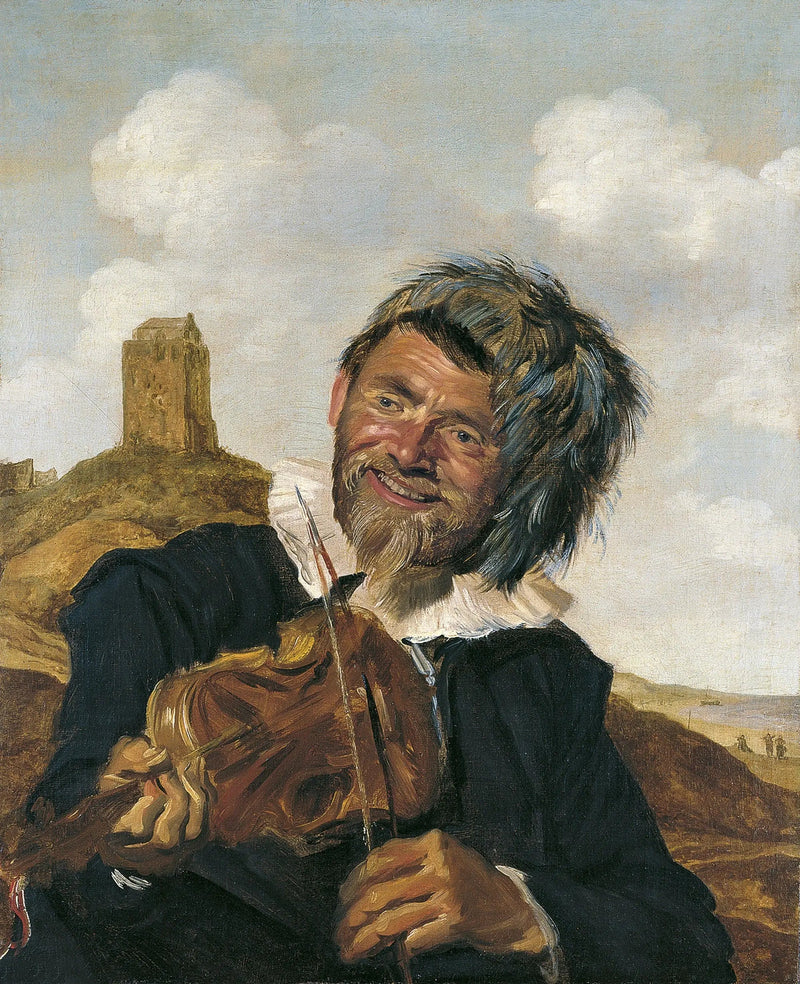 Vänsterhänt violinist i ett sanddyne-landskap - Frans Hals