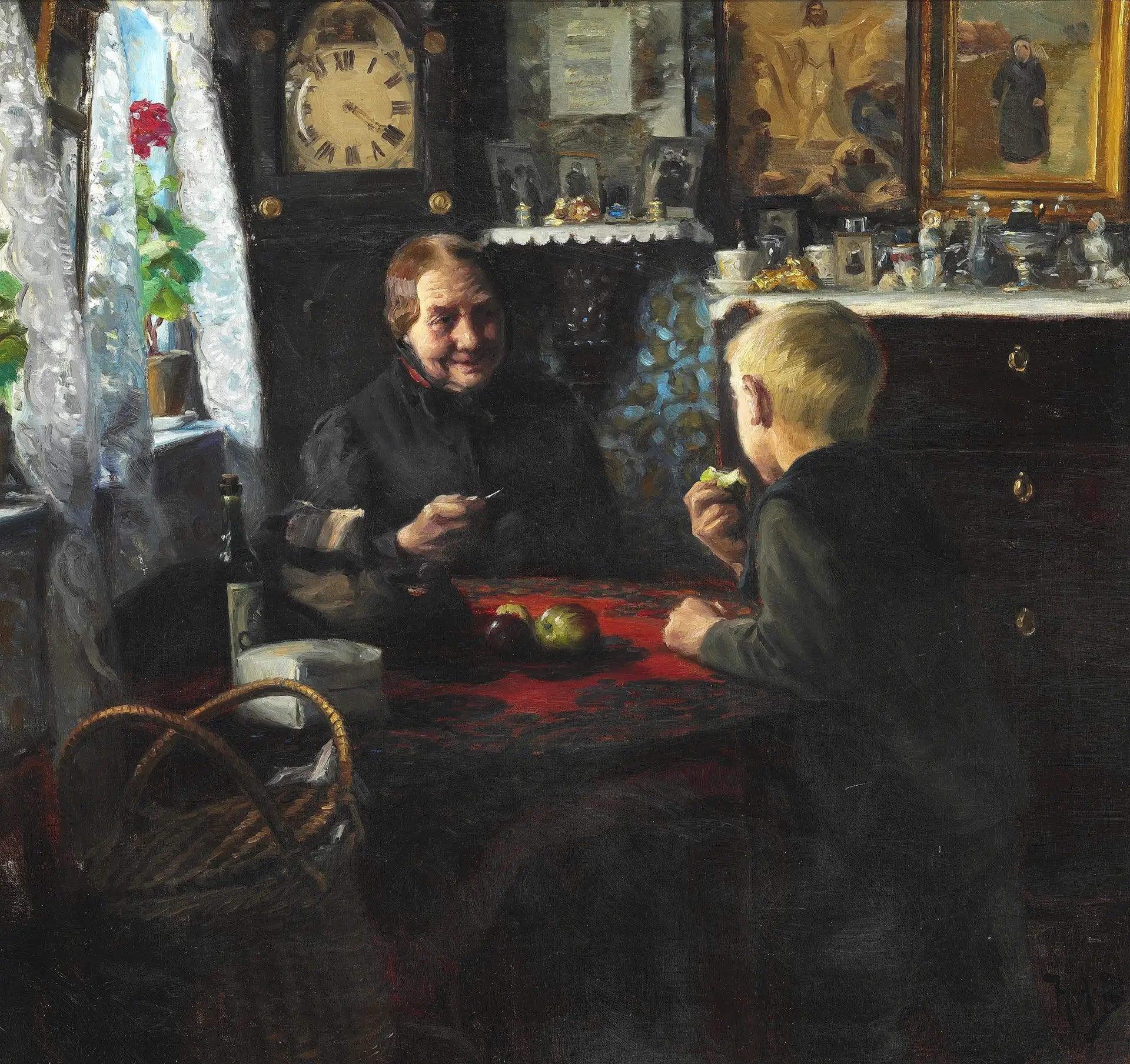 Visite à grand-mère - H. A. Brendekilde image 1 tableau peint à l’huile sur toile