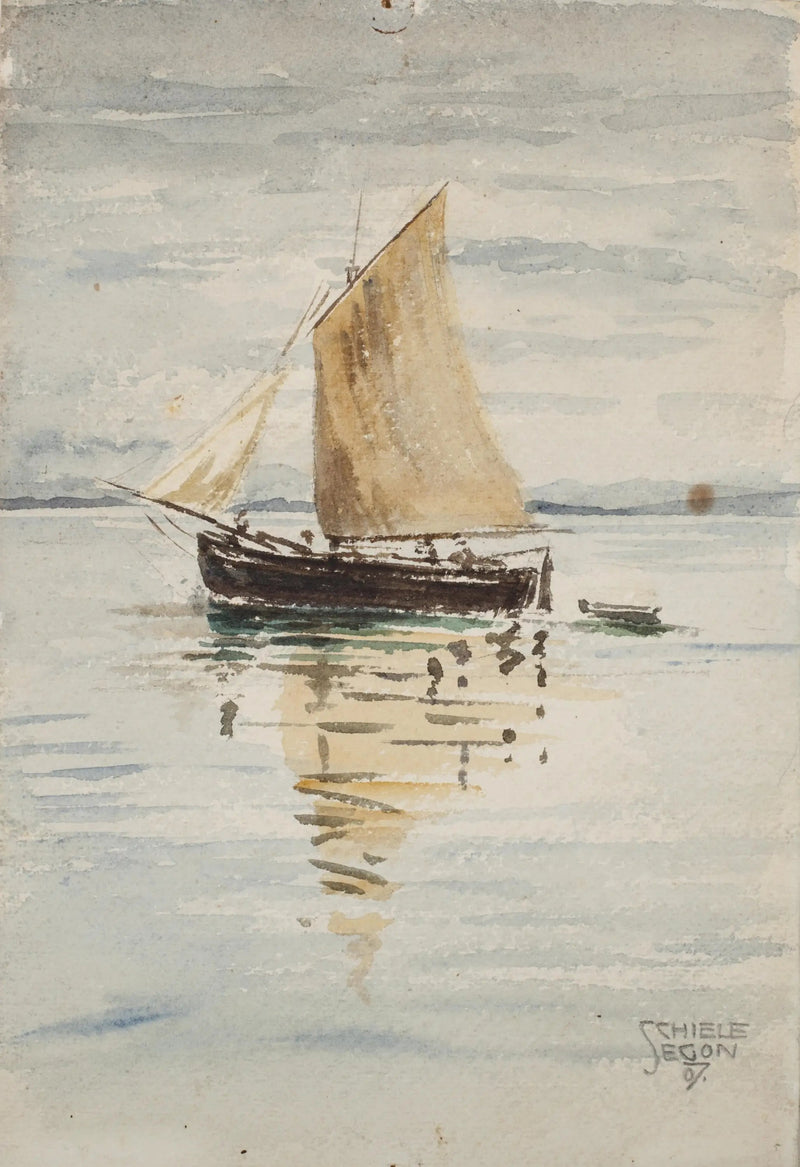 Segelbåt med reflektioner - Egon Schiele