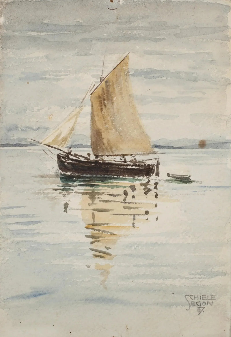 Segelbåt med reflektioner - Egon Schiele