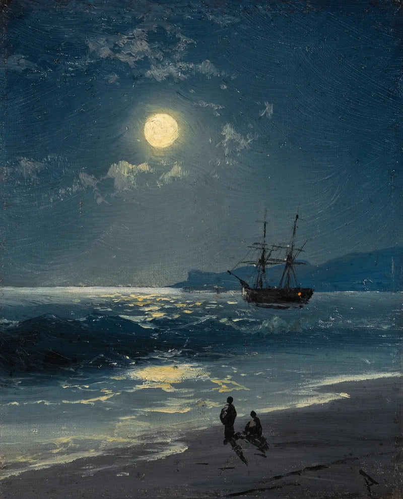 Segelbåt på ett lugnt hav under månljus - Ivan Aïvazovski
