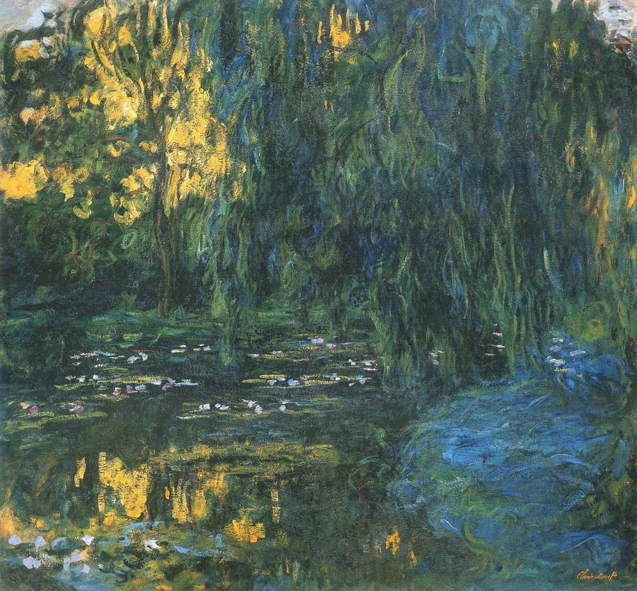 Vy över näckrosdammen med pil - Claude Monet