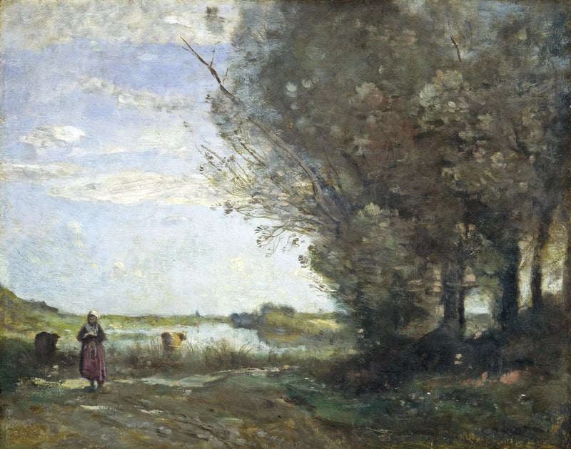Vy av en flod - Jean-Baptiste Camille Corot