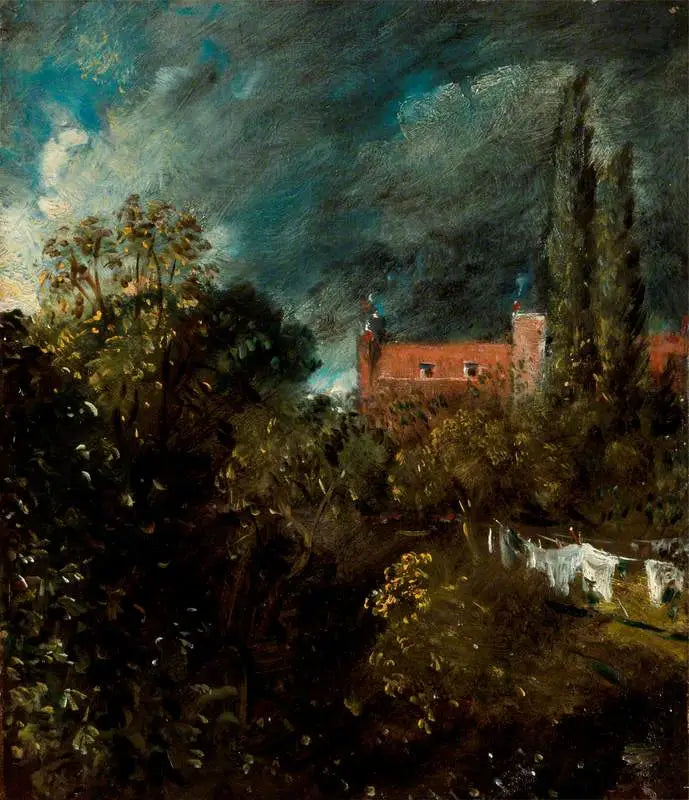 Utsikt i en trädgård, med ett rött hus bortom - John Constable