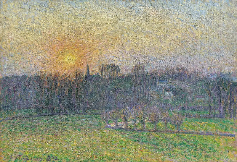 Utsikt över Bazincourt, solnedgång - Camille Pissarro
