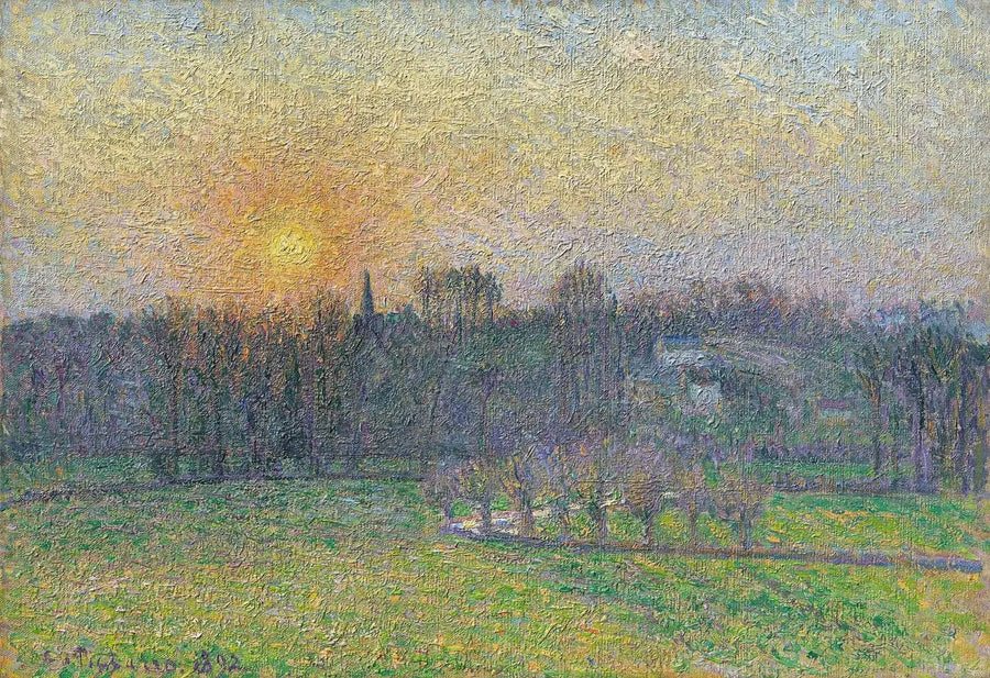 Utsikt över Bazincourt, solnedgång - Camille Pissarro