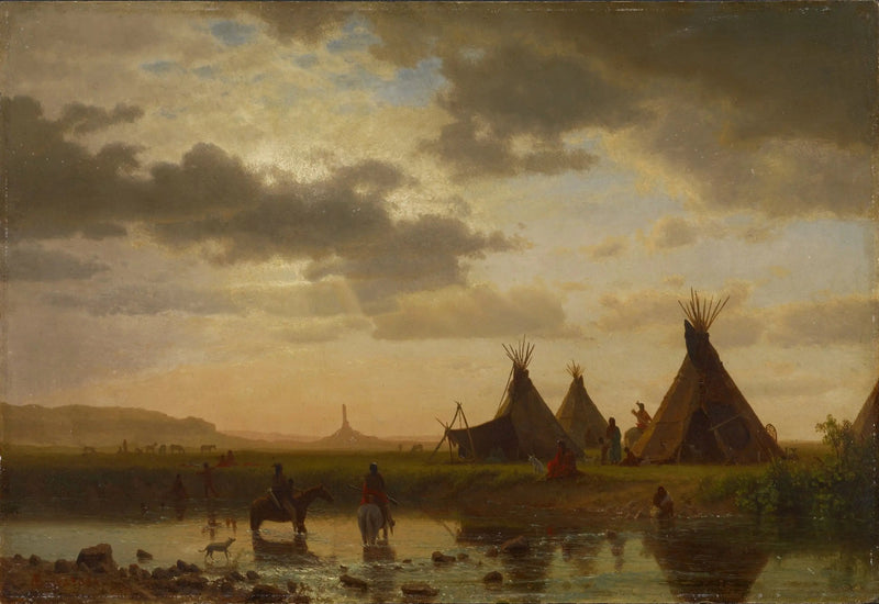 Utsikt över Chimney Rock, siouxbyn Ohalilah i förgrunden - Albert Bierstadt