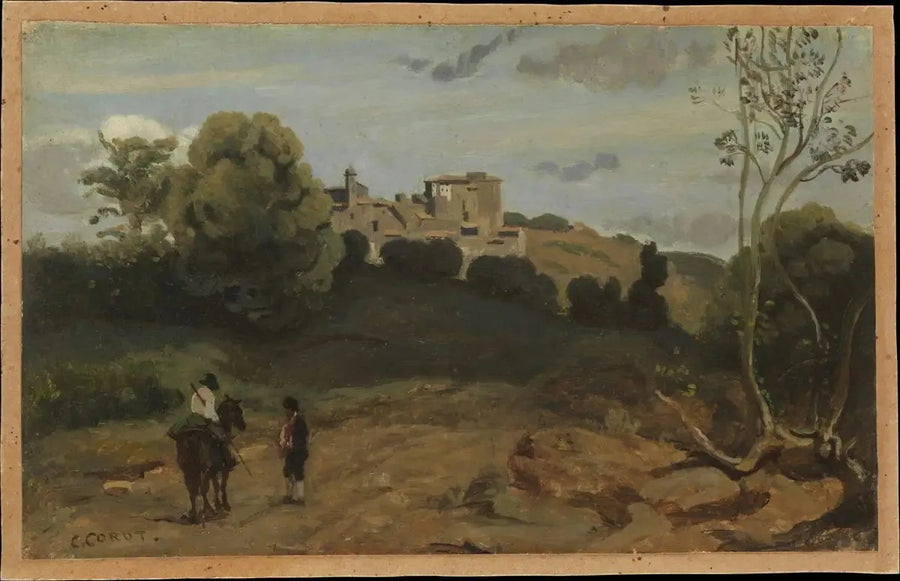 Vy över Genzano med en ryttare och en bonde - Jean-Baptiste Camille Corot