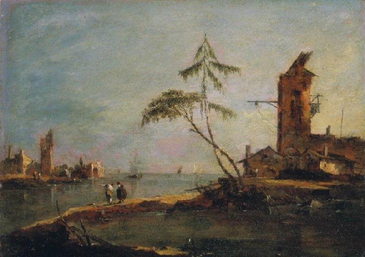 Vy av ingången till en kanal med två torn - Francesco Guardi