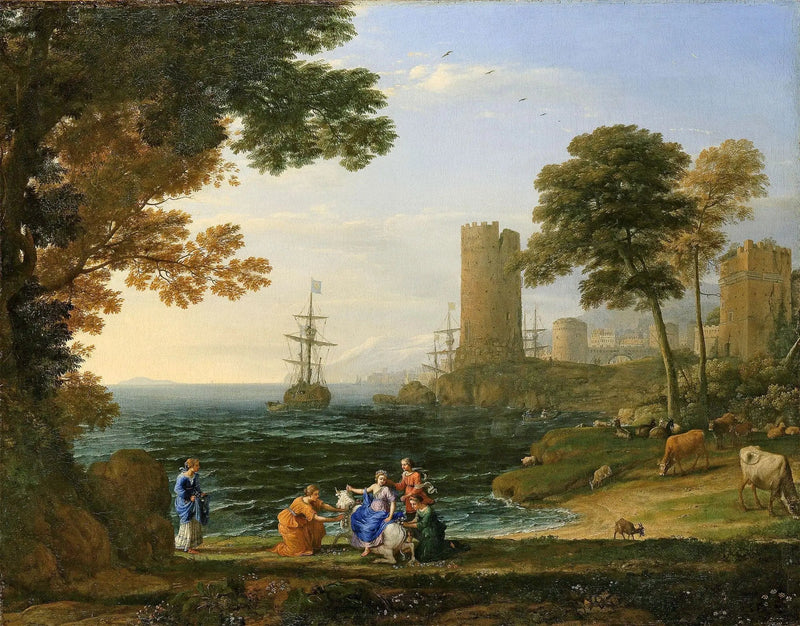 Vy över kusten med Europas avlägsnande - Claude Lorrain