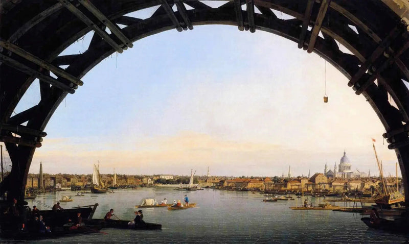 Vy över Themsen och City under en båge av Westminster Bridge - Canaletto