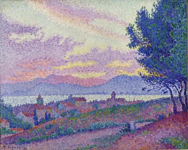Utsikt över Saint-Tropez, solnedgång vid tallskogen - Paul Signac