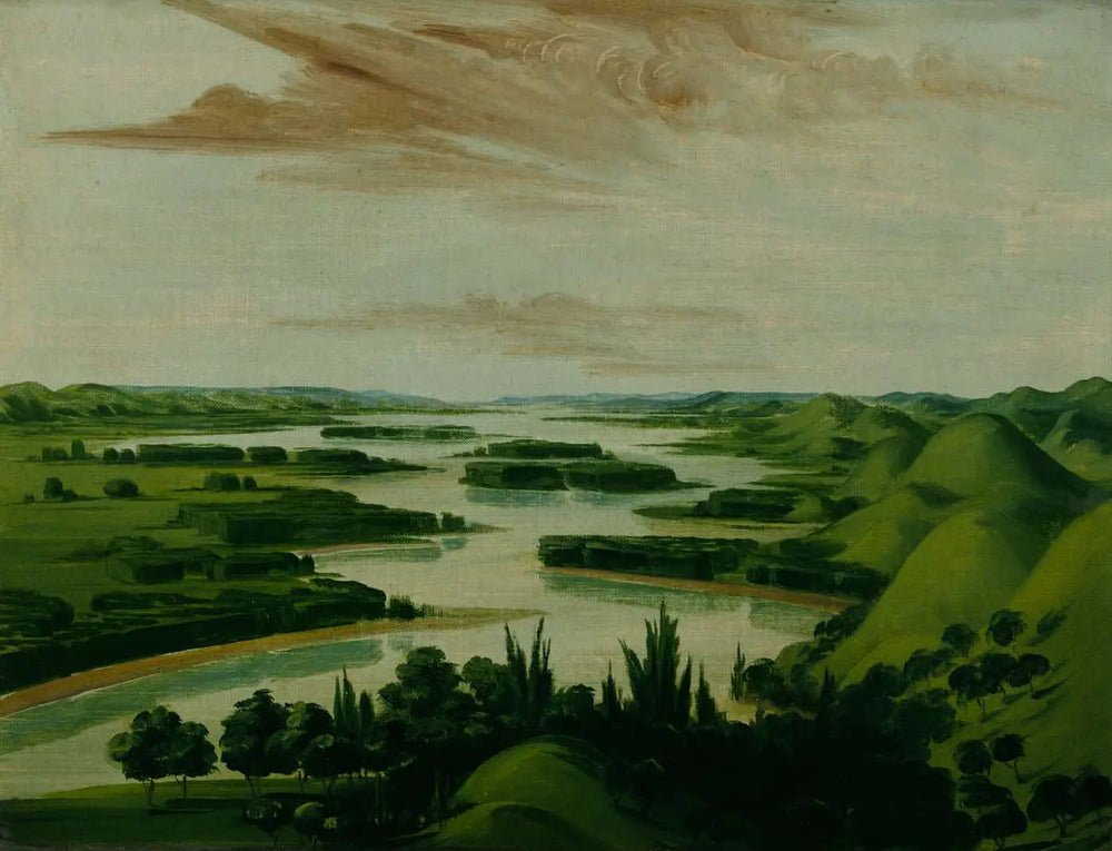 Vue depuis la tombe de Floyd, à 1 300 miles au-dessus de Saint-Louis - George Catlin image 1 copie de tableau peinte à la main